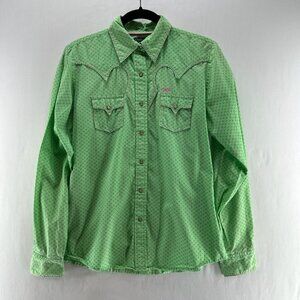 Cruel Girl Western Snap Shirt Womens L Geometric Long Sleeve Logo Vintage Green